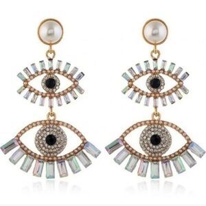 New FOR LOVE AND LEMONS Evil eye irradescent crystal drop earrings
